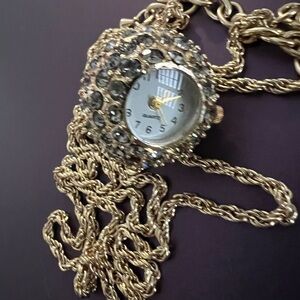 Chico's Gold Crystal Pendant Watch Necklace retired NWT